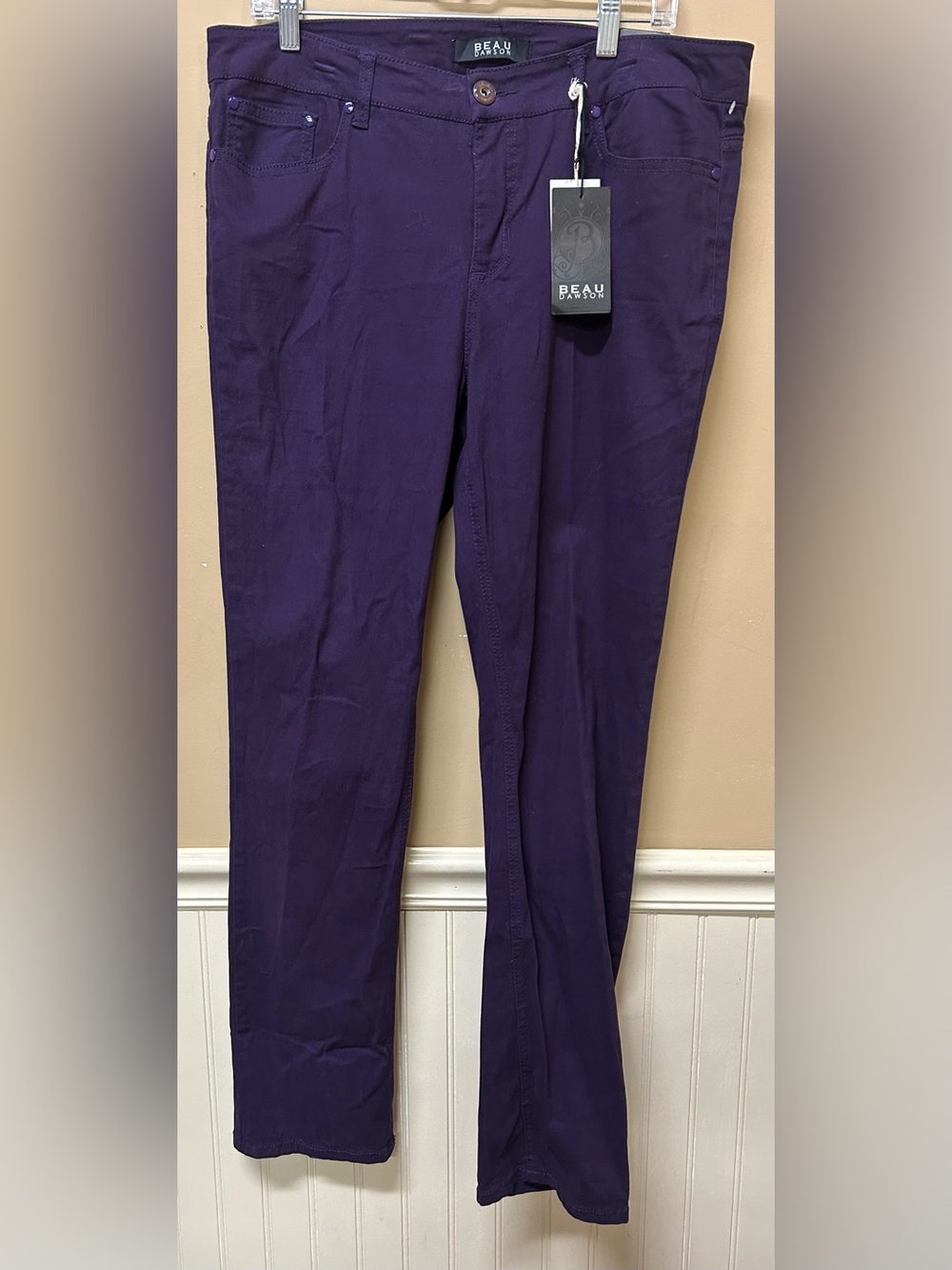 Beau Dawson Jeans Women 14 Purple Denim Embroidered Back Pocket Straight Leg NWT
